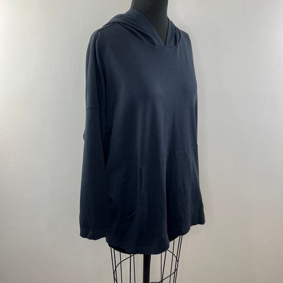 Eskandar Blue Hoodie Pima Cotton Pockets Draped Sleeve Hooded Top Classic Size 0 - Picture 4 of 10
